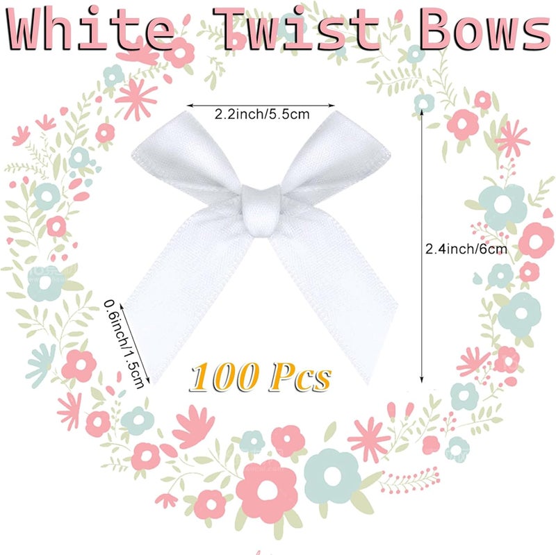 Adodotoe Christmas Twist Tie Bows, 100 Pcs Satin Twist Tie Bows for Treat Bag Satin Ribbon Tie Bows for Tying Up Packages Present Bags Bakery Candy Bags Decorating Ribbon Bow Gift Wrap Bows (White) - Image 2